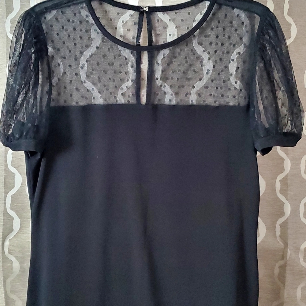 Express shirt sleeve polyester tulle fabric polka dots size XL color blackExpres